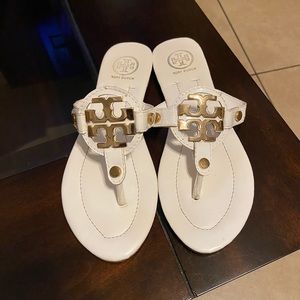 Tory Burch White Miller Soft Sandals Size 9.5